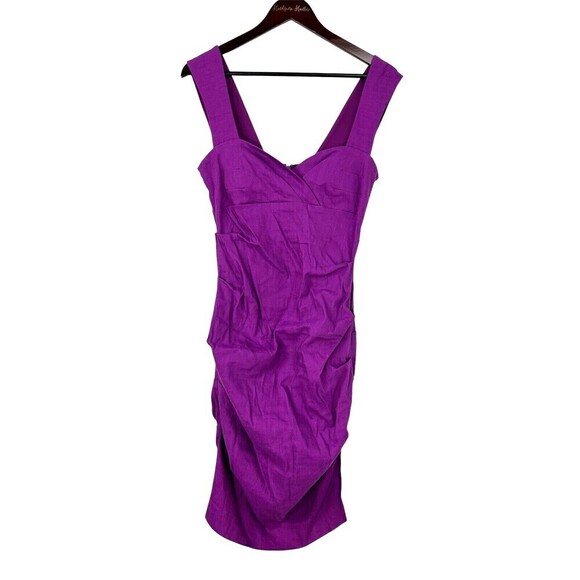 Artelier Nicole Miller Dress Women 12 Linen Purple Surplice Ruched Bodycon Tank - Picture 1 of 12